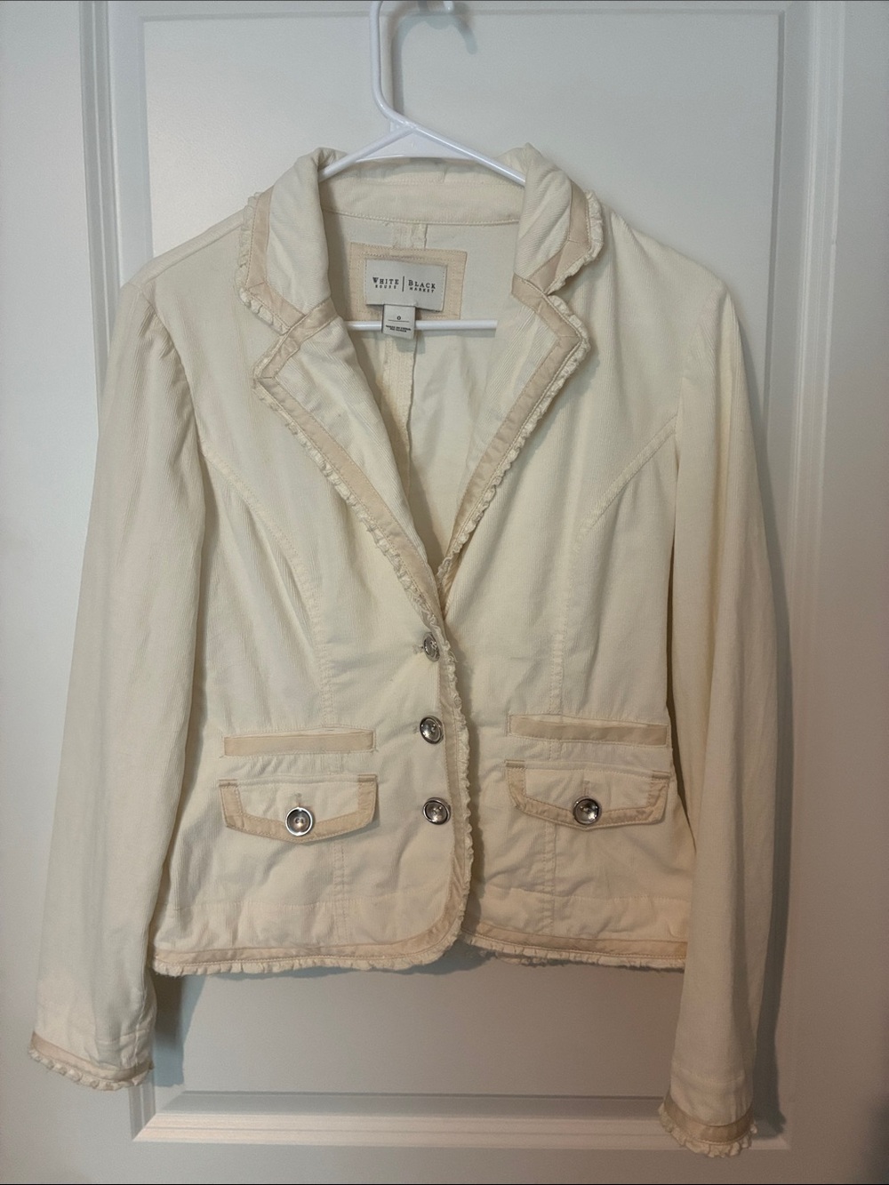 White House Black Market Cream Ruffle-Trim Blazer